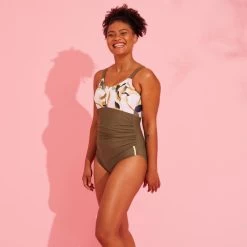 Pro Swim Shop -Pro Swim Shop womens maternity swimsuit aquafitness swimming aya khaki flo white 1