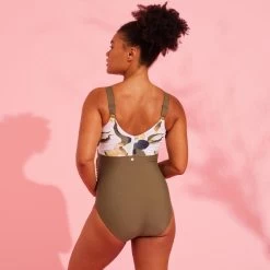 Women's Maternity Swimsuit Aquafitness Swimming AYA Khaki Flo White -Pro Swim Shop womens maternity swimsuit aquafitness swimming aya khaki flo white 3