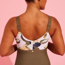 Women's Maternity Swimsuit Aquafitness Swimming AYA Khaki Flo White -Pro Swim Shop womens maternity swimsuit aquafitness swimming aya khaki flo white 5