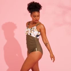 Women's Maternity Swimsuit Aquafitness Swimming AYA Khaki Flo White -Pro Swim Shop womens maternity swimsuit aquafitness swimming aya khaki flo white 7