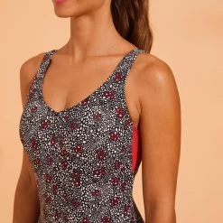 Women's One-piece Aquafit Swimsuit Zoey Daisy Black -Pro Swim Shop womens one piece aquafit swimsuit zoey daisy black 6